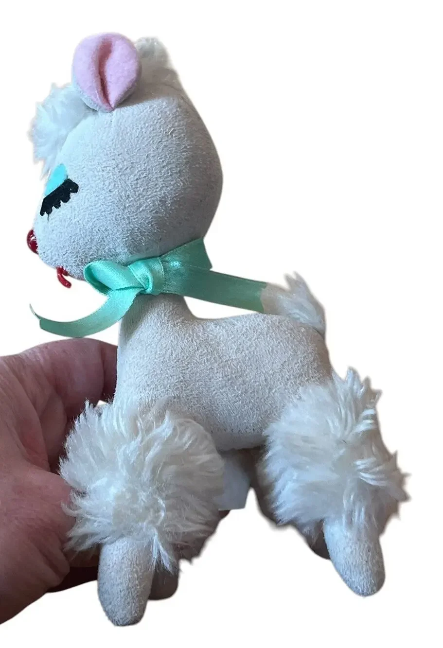 Dakin LUCY LAMB Retro White Stiff Plush Dream Pets Reproduction Blue Ribbon